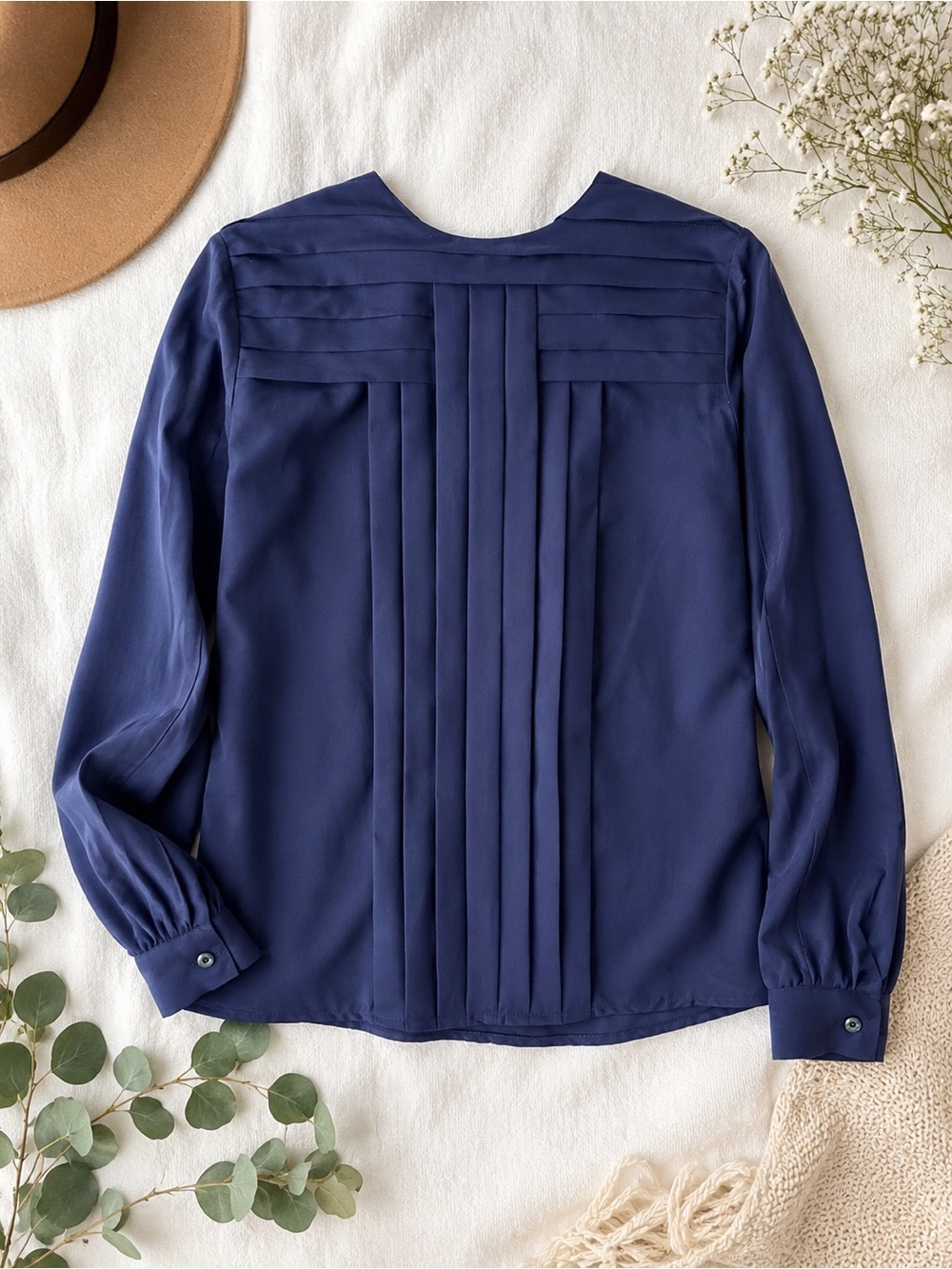 Vintage Beclard Fair Blue Pleated Long Sleeve Blouse Size 6